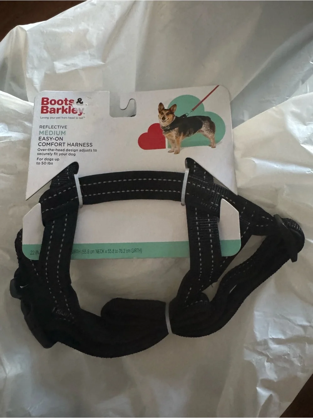Boots & Barkley Black Reflective Easy-On Dog Harness